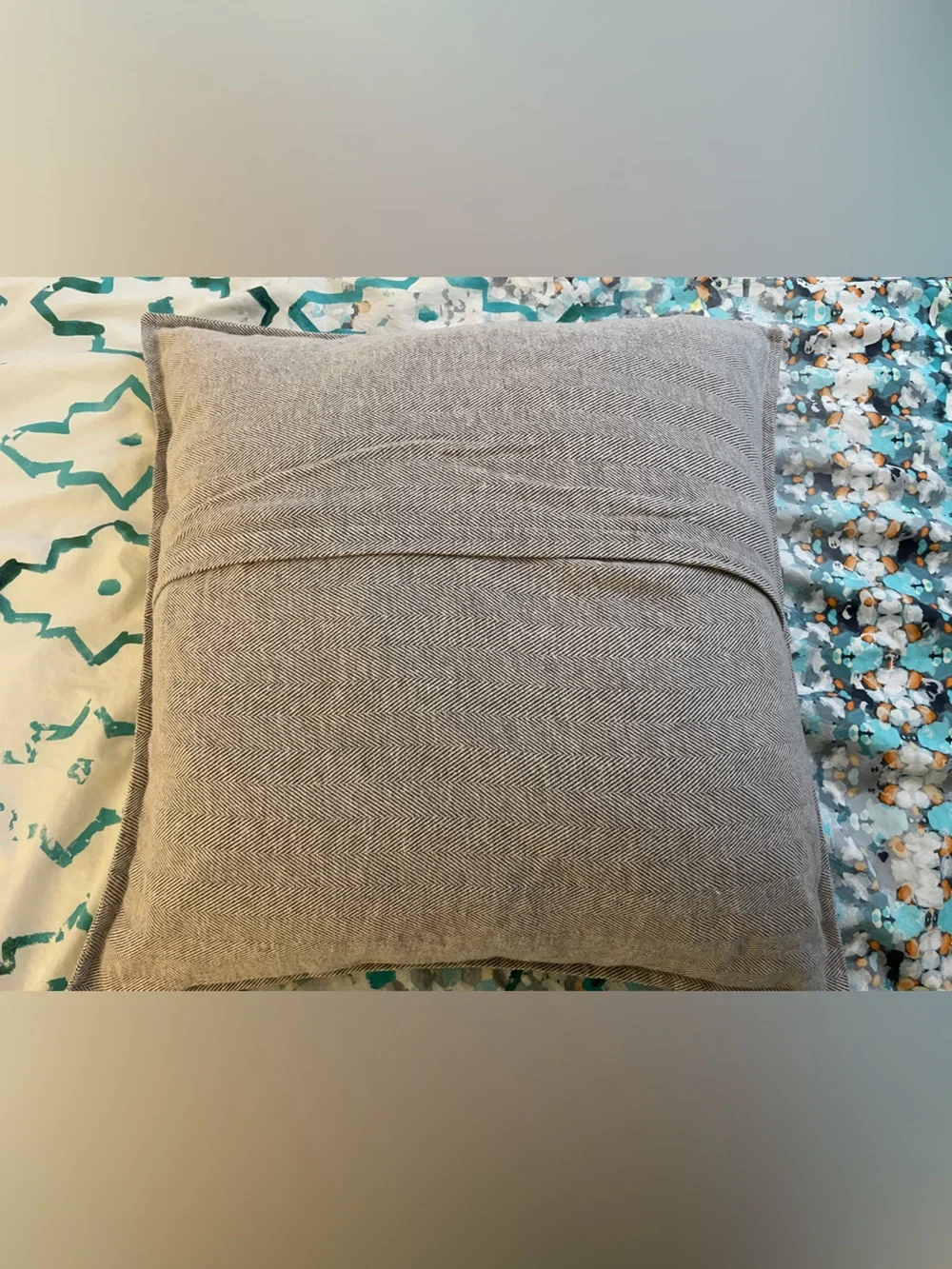 West Elm Flannel Gray Herringbone Accent Euro Pillow Cover Sz 36” x 36”